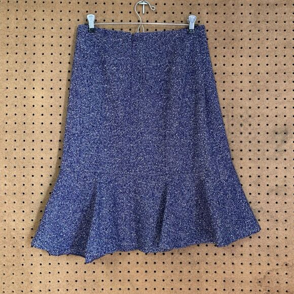 Ann Taylor Trumpet Skirt Wool Midi Knee Length Chenille Tweed Purple Academia 8 - Picture 2 of 7